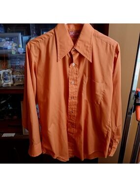 True Vintage Dress Shirt 16-33 Van Heusen 417 Orange Vanopress 1970's MOd USA M